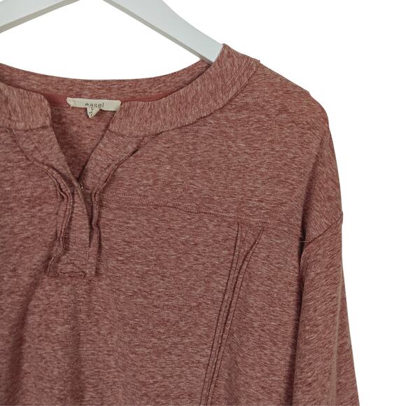 EASEL Top Raw Hem Heather Rose 3/4 Sleeves Snap V-Neck - Large - Picture 4 of 8